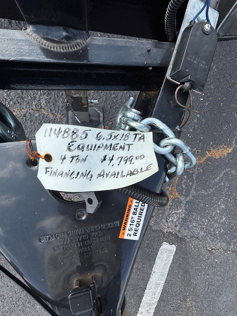 6.5x18 TA Equipment Trailer - 4 Ton